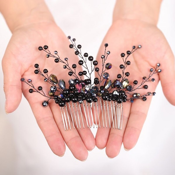 Accesoriu elegant pentru decor par AP013GG Argintii cu cristale Negre cu Reflexii